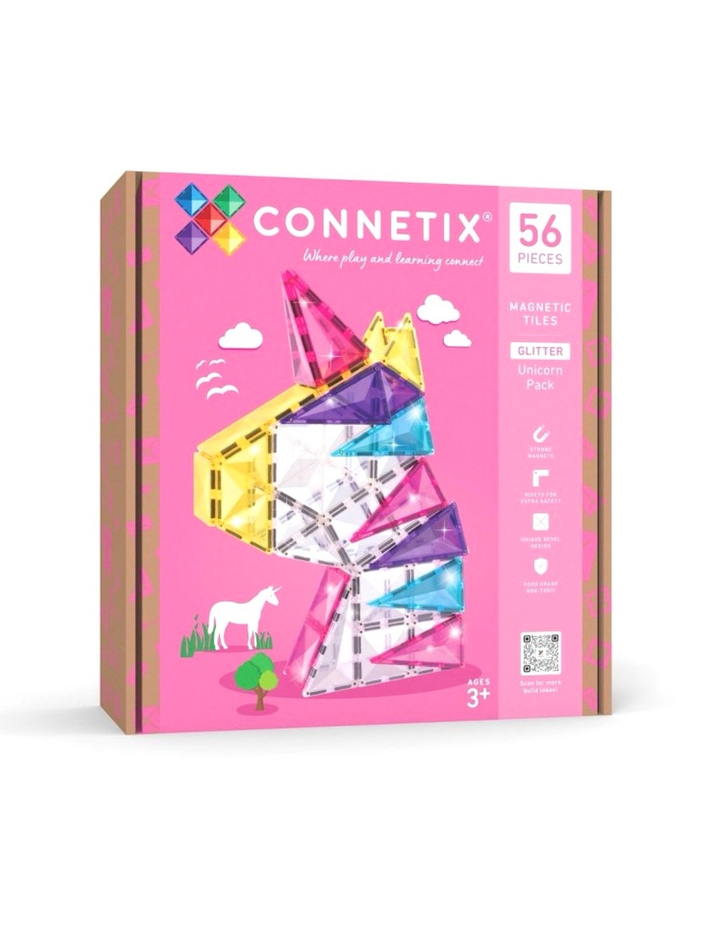 CONNETIX Magnetic Tiles Glitter Unicorn Pack 56 Pieces *NEW*